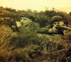 Pte Terry Miller with the Bren gun, other unknown, date unknown.