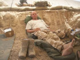 Cpl Connolly, Trench-life, Helmand Province, summer 2008.