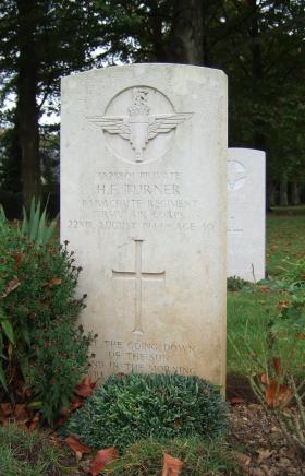 Headstone of Pte Turner, Ranville Cemetery, taken October 2014.