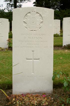 Headstone of Sgt Thomas Watson, Arnhem Oosterbeek War Cemetery, 2009.