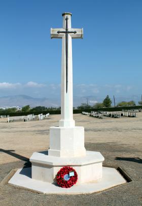 Cross of Sacrifice, CWGC Nicosia (Waynes Keep) Military Cemetery, Cyprus, November 2016.