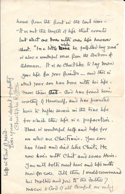 Letter of condolence from the Bishop of Rochester. 1945. | ParaData