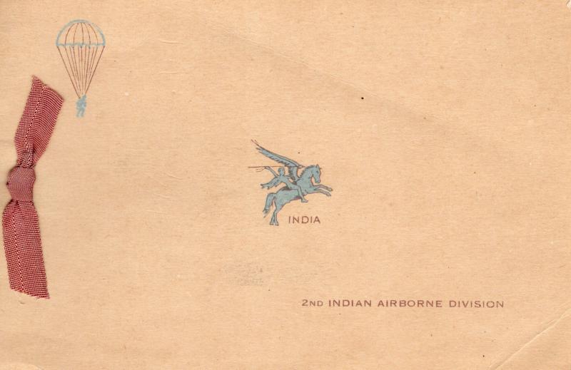 Greetings Card with Elephant point image inside and Indian Pegasus on the outside, 2nd Indian Airborne Division, India, 1945