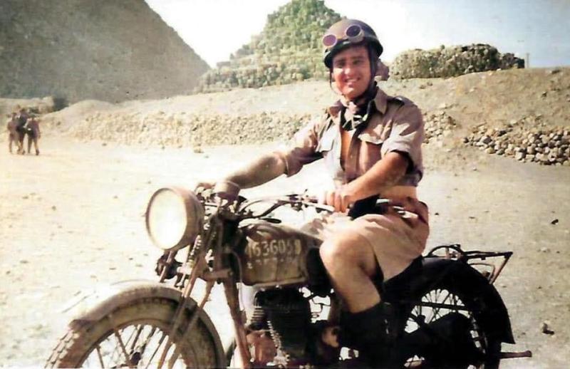 OS LCpl Bill Brittain on a motorcycle in Egypt- June, 1946
