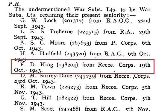 OS Capt.F.D.King to Para Regt. 19 Oct 1943
