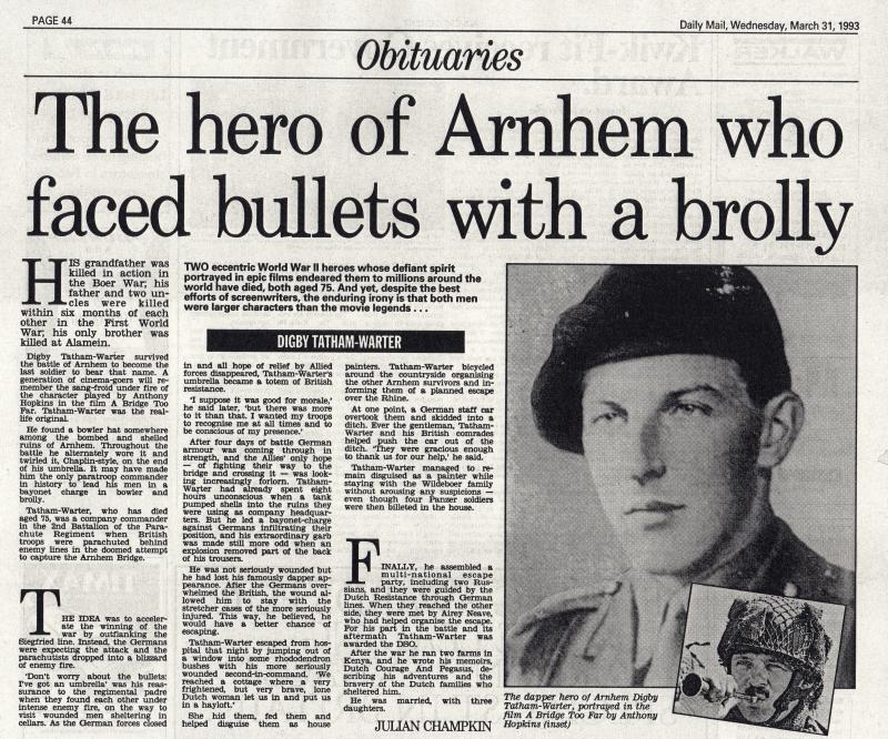 Daily Mail obituary Major AD Tatham-Warter DSO March 1993