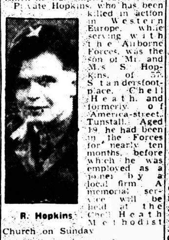 OS Pte R Hopkins newspaper cutting