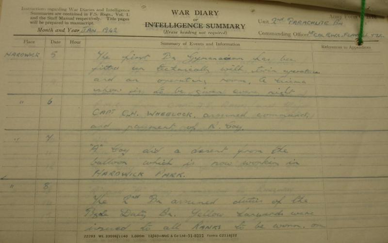 OS 2 Para Bn. War Diary. 5-8 Jan 1942