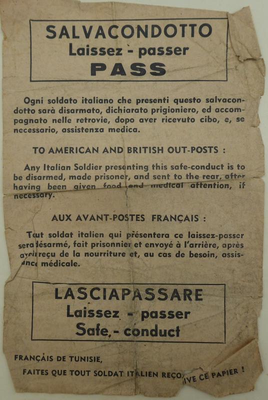 OS Italian POW Safe Conduct pass