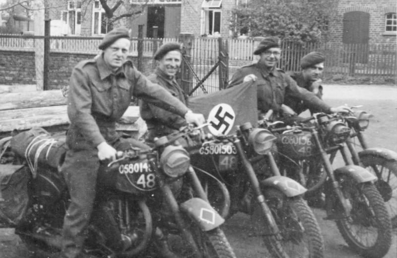 OS 1944 normandy, sapper hanslip 2nd from right on motorcycles 1