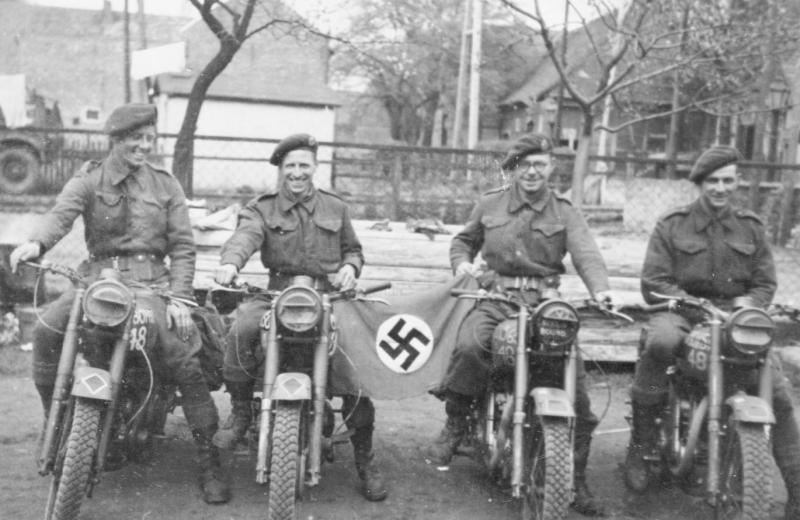 1944 normandy, sapper hanslip 2nd from right on motorcycles 2