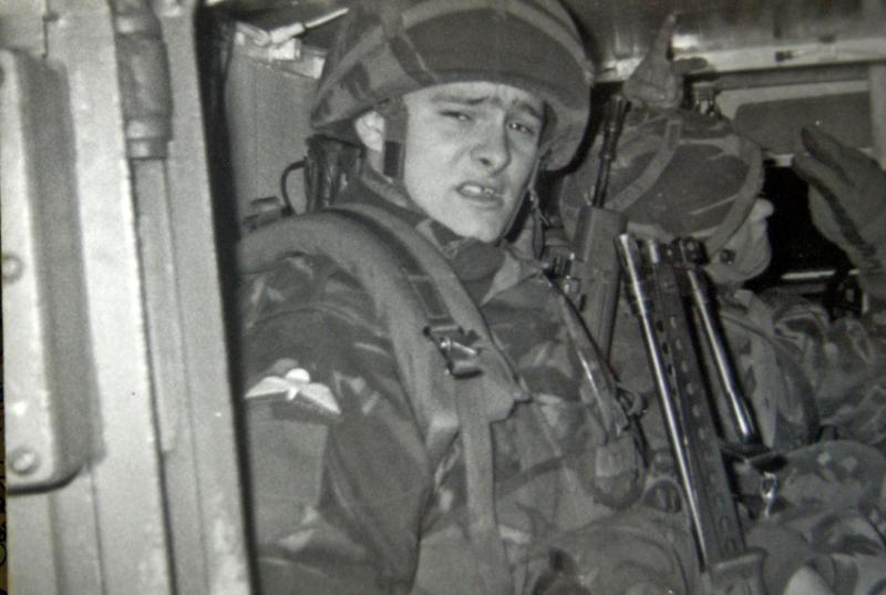 OS Private Griffiths in the back of a Humber Pig