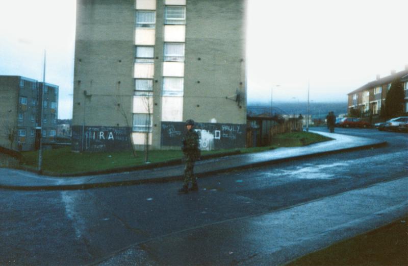 OS on patrol in the Lenadoon estate, West Belfast