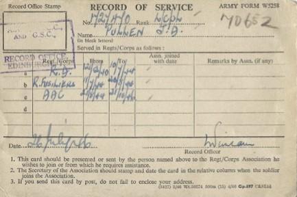 James Pullen record of service card