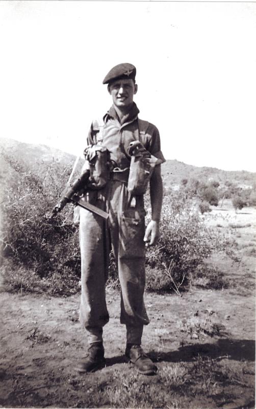 Private Bill Baker in full kit, likely Cyprus or Egypt 1951/2