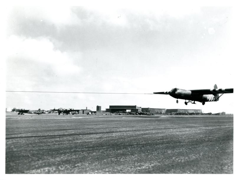 A Horsa glider being towed into the air from R.A.F. Keevil. Sunday, 17th September 1944.