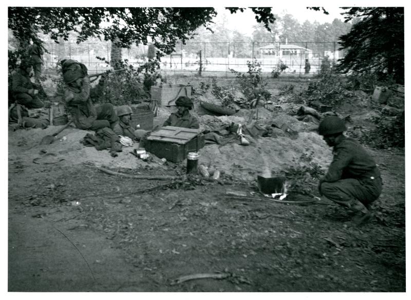 REME personnel dug in by the tennis courts in the grounds of the Hartenstein (div HQ).