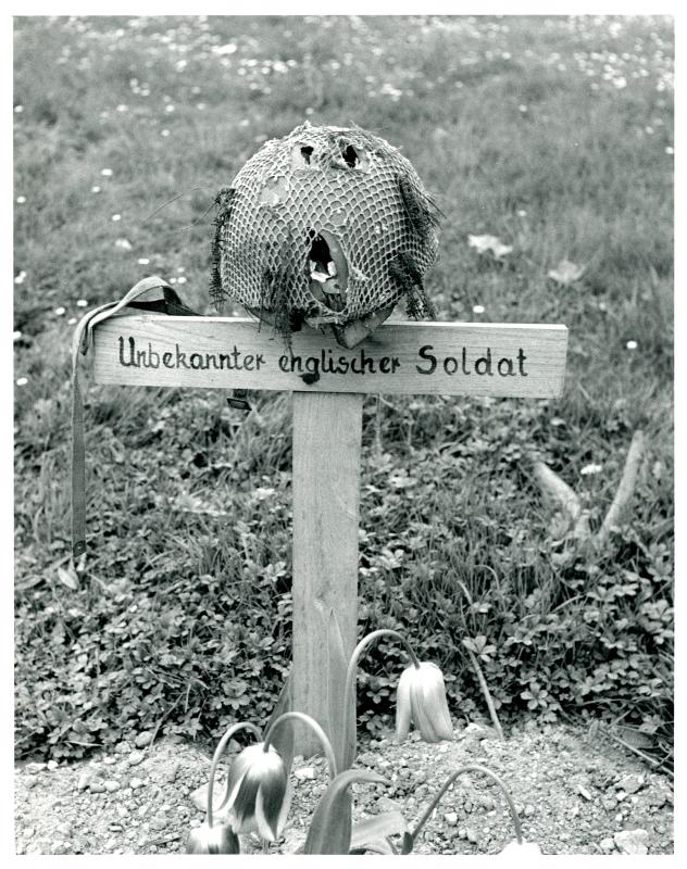 The lone grave of a British airborne soldier buried by the Germans on the northern ramparts of Arnhem bridge. 