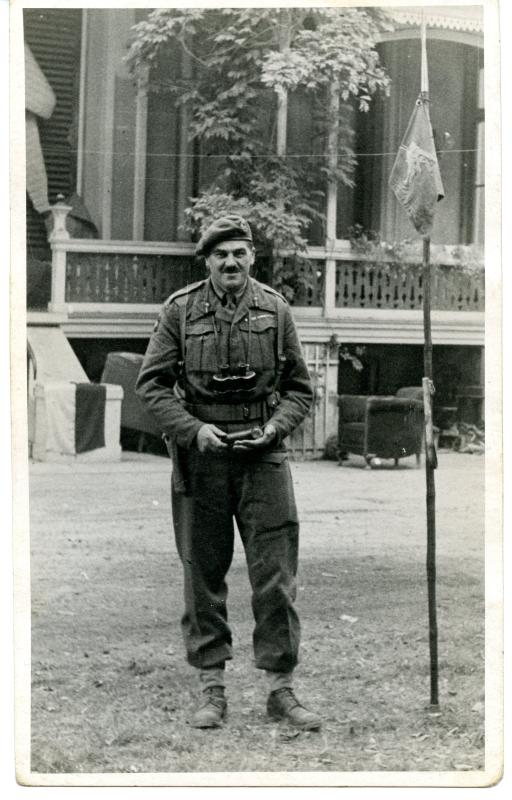 Major General Roy Urquhart, commanding 1st AB Division, stands outside his HQ at the Hartenstein. 