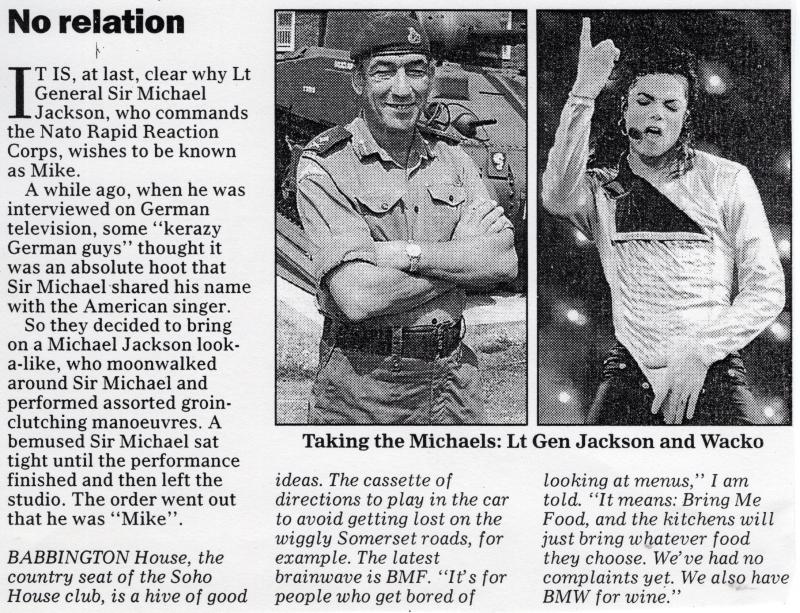 Newspaper clipping explaining why General Jackson went by 'Mike' instead of 'Michael'