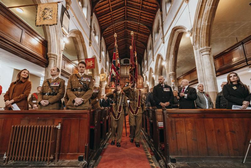 OS Colours marching through St Peter's church