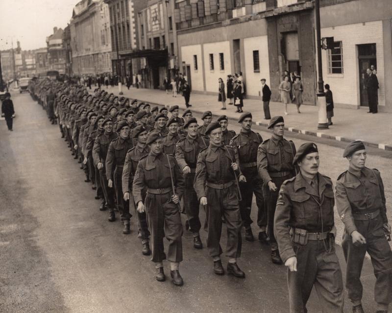 Lieutenant Colonel Allen Parry leading the 9th Battalion through London on parade