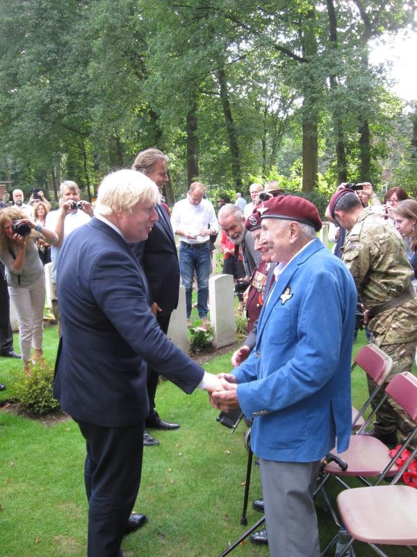 Stephen Morgan at Oosterbeek Airborne cemetery talking to foreign secretary Boris Johnson, September 16, 2016